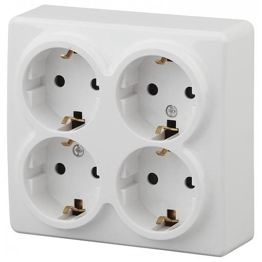 Эра Б0020709 11-2211-01 Розетка 4 х 2P+E Schuko со шторками, 16АХ-250В, ОУ, Эра Эксперт, белый фото 1