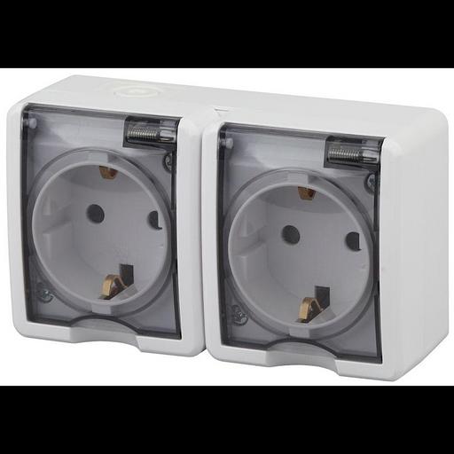 Эра Б0020718 11-2404-01 Розетка 2 х 2P+E IP54, шторки, 16АХ-250В, ОУ, Эра Эксперт, белый фото 1