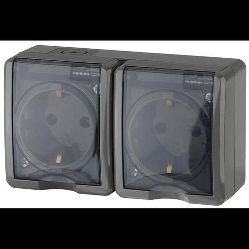 Эра Б0020719 11-2404-03 Розетка 2 х 2P+E IP54, шторки, 16АХ-250В, ОУ, Эра Эксперт, серый фото 1