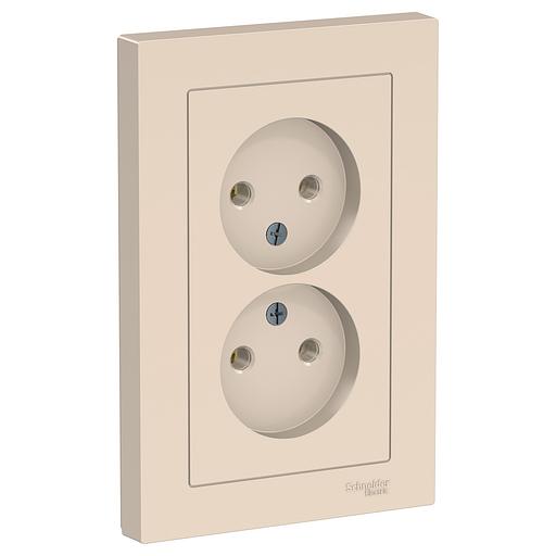 Systeme electric ATN000220 ATLASDESIGN РОЗЕТКА двойная без заземления,16А, в сборе, БЕЖЕВЫЙ фото 1