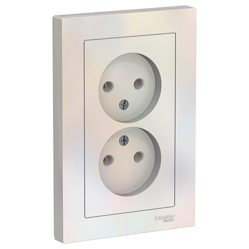 Systeme electric ATN000420 ATLASDESIGN РОЗЕТКА двойная без заземления,16А, в сборе, ЖЕМЧУГ фото 1