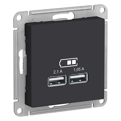 Systeme electric ATN001033 ATLASDESIGN USB РОЗЕТКА, 5В, 1 порт x 2,1 А, 2 порта х 1,05 А, механизм, КАРБОН фото 1