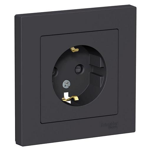 Systeme electric ATN001044 ATLASDESIGN РОЗЕТКА с заземлением со шторками, 16А, в сборе, КАРБОН фото 1