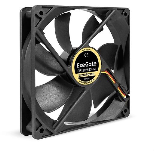 Exegate EX283390RUS Вентилятор 12В DC ExeGate ExtraPower EP12025S3PM (120x120x25 мм, Sleeve bearing (подшипник скольжения), 3pin+Molex, 1800RPM, 28dBA) фото 1