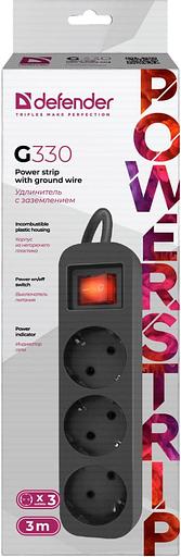 Defender Удлинитель G330 3.0 м, 3 розетки [99334] выключатель, с заземлением фото 4