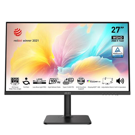 Монитор MSI Modern MD272QXP 27" 16:9 WQHD(2560x1440) IPS Flat,1ms(MPRT),1000:1, 100M:1,300nit,178/178,HDMI 1.4b,DP 1.2,2xUSB 2.0 Type-A,USB 2.0 Type-B,Speaker,Tilt,Swivel,Height,Pivot,100Hz,Black,1y war-ty (9S6-3PB19H-233) фото 1