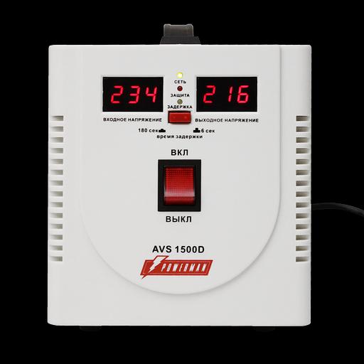 Стабилизатор POWERMAN AVS 1500D, ступенчатый регулятор, цифровые индикаторы уровней напряжения, 1500ВА, 140-260В, максимальный входной ток 10А, 2 евророзетки, IP-20, напольный, 200мм х 160мм х 190мм, 4 кг. POWERMAN AVS 1500D фото 2