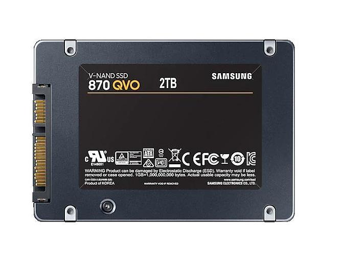 SSD SAMSUNG 870 QVO 2Тб Наличие SATA 3.0 Скорость записи 530 Мб/сек. Скорость чтения 560 Мб/сек. TBW 720 Тб Время наработки на отказ 1500000 ч. MZ-77Q2T0BW фото 2