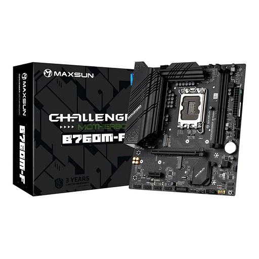Материнская плата Maxsun Challenger B760M-F 1700, B760, 2xDDR4, 1xPCIEx16,1xPCIEx1,1xM.2, Front2xUSB3,2xUSB2, Rear2xUSB3,4xUSB2, 3xSATA3, 1GLan, VGA+HDMI, mATX, RTL фото 1