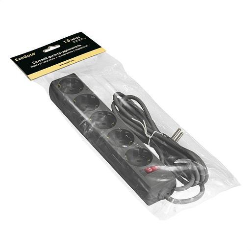 Сетевой фильтр ExeGate SP-5-1.8B (EX221175RUS) (5 евророзетки с заземлением, 1.8м, защита от перегрузки, выключатель с подсветкой, черный) фото 2