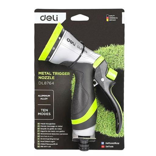 Пистолет-распылитель поливочный Deli DL8764 10 режимов распыления, диаметр шланга 3/4", прорезиненная рукоять, корпус из цинкового сплава фото 2
