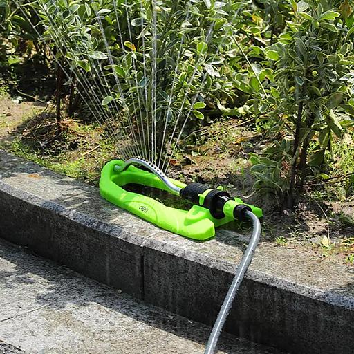 Дождеватель-разбрызгиватель осциллирующий веерный Deli DL581303 17 латунных сопел, площадь орошения до 350кв.м, плавная регулировка расстояния распыления, диаметр шланга 3/4", корпус из ударопрочного пластика фото 4