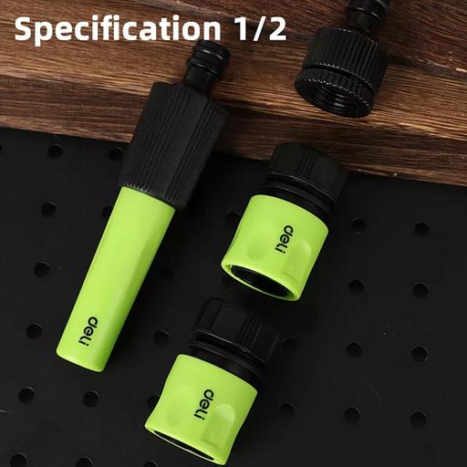 Набор соединителей для поливочных шлангов 5 шт 1/2" Deli DL8798 1/2" быстросъемный коннектор с аквастопом, 1/2" быстросъемный коннектор, штуцер 1/2"-3/4", регулируемая головка 110 мм для изменения формы струи, ударопрочный пластик фото 4