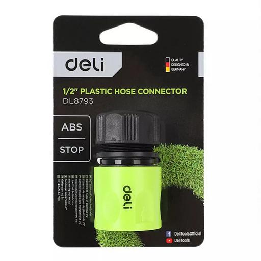 Соединитель быстросъемный с аквастопом для поливочных шлангов 1/2" Deli DL8793 ударопрочный пластик фото 2
