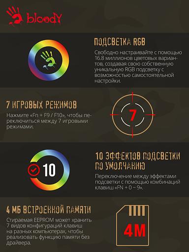 Клавиатура A4Tech Bloody S98 Aviator механическая зеленый USB for gamer LED (S98 AVIATOR) фото 7