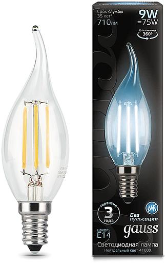 Лампа светодиодная Gauss Filament 9Вт цок.:E14 свеча 220B 4100K св.свеч.бел.нейт. CF35 (упак.:1шт) (104801209) фото 1