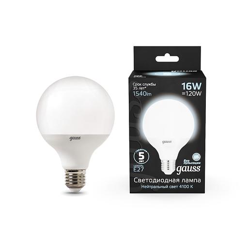 Лампа светодиодная Gauss G95 16Вт цок.:E27 шар 220B 4100K св.свеч.бел.нейт. (упак.:1шт) (105102216) фото 2