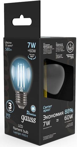 Лампа филам. Gauss 7Вт цок.:E27 шар 220B 4100K св.свеч.бел.нейт. G45 (упак.:10шт) (105802207) фото 4
