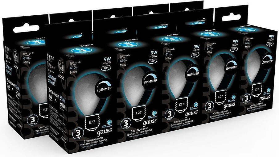 Лампа светодиодная Gauss Filament 105202209-D 9Вт цок.:E27 шар 220B 4100K св.свеч.бел.нейт. (упак.:10шт) фото 5