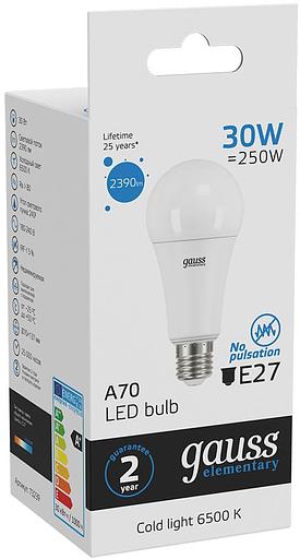 Лампа светодиодная Gauss Elementary A67 30Вт цок.:E27 груша 220B 6500K св.свеч.бел.хол. (упак.:1шт) (73239) фото 4