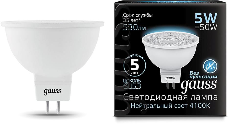 Лампа светодиодная Gauss Black 5Вт цок.:GU5.3 рефлек. 220B 4100K св.свеч.бел.нейт. MR16 (упак.:10шт) (101505205) фото 2