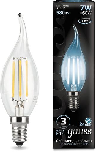 Лампа филам. Gauss Filament 7Вт цок.:E14 свеча 220B 4100K св.свеч.бел.нейт. CF35 (упак.:1шт) (104801207) фото 2