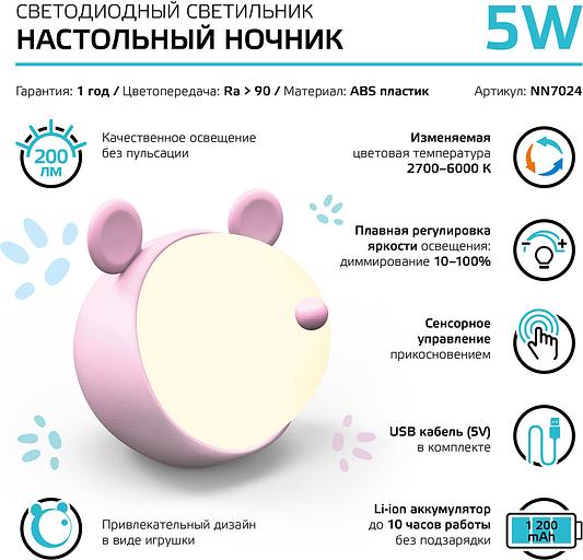 Ночник Gauss NN7024 мышка розовый фото 2