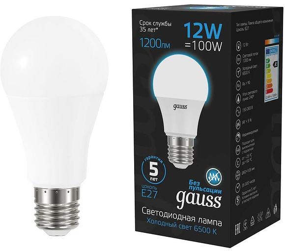 Лампа светодиодная Gauss 102502312 12Вт цок.:E27 груша 220B 6500K св.свеч.бел.хол. (упак.:10шт) фото 2