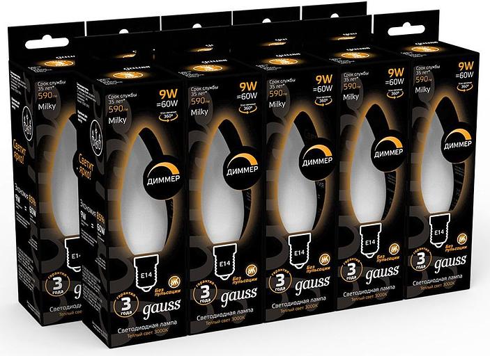 Лампа светодиодная Gauss Filament 103201109-D 9Вт цок.:E14 свеча 220B 3000K св.свеч.бел.теп. (упак.:10шт) фото 5