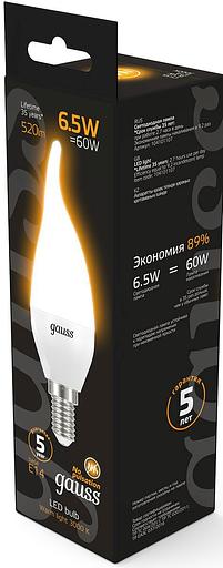 Лампа светодиодная Gauss 6.5Вт цок.:E14 свеча 220B 3000K св.свеч.бел.теп. (упак.:10шт) (104101107) фото 4