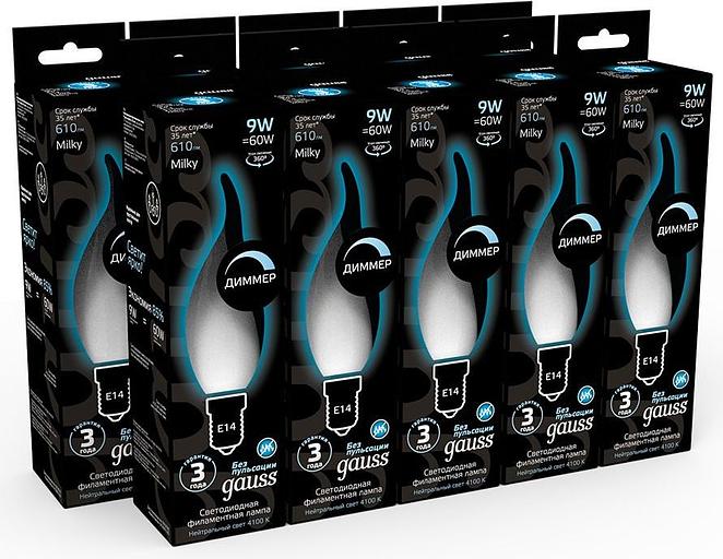 Лампа светодиодная Gauss Filament 104201209-D 9Вт цок.:E14 свеча 220B 4100K св.свеч.бел.нейт. (упак.:10шт) фото 5