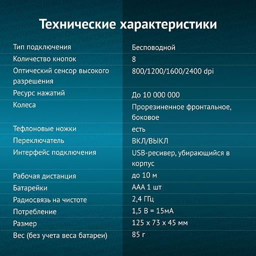 Мышь Оклик 501MW черный оптическая (2400dpi) беспроводная USB для ноутбука (6but) фото 4
