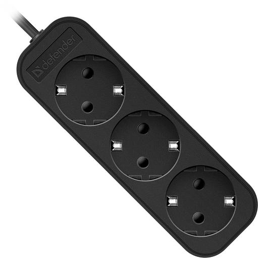 Сетевой удлинитель Defender M318 1.8м (3 розетки) черный (коробка) фото 3