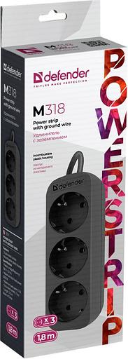 Сетевой удлинитель Defender M318 1.8м (3 розетки) черный (коробка) фото 5
