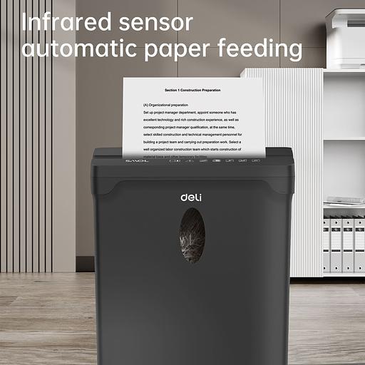 Шредер Deli ET014 черный с автоподачей (секр.P-4) фрагменты 5лист. 10лтр. пл.карты фото 4