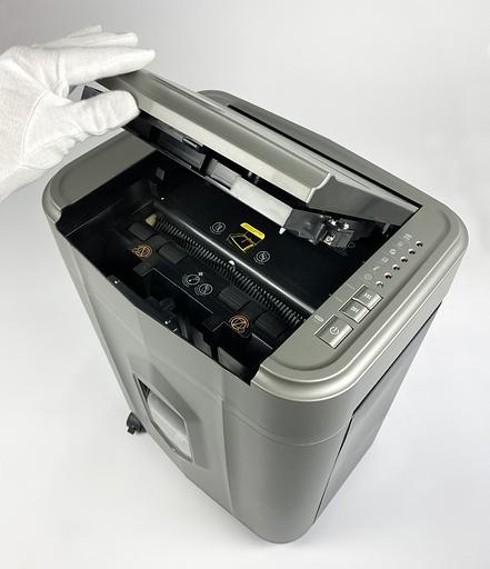 Шредер Heleos АП23-5 серый/серебристый с автоподачей (секр.P-5) фрагменты 145лист. 23лтр. скрепки скобы пл.карты фото 6