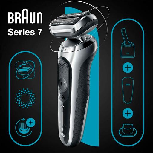 Бритва сетчатая Braun Series 7 71-S7200cc реж.эл.:3 питан.:аккум. черный/серебристый фото 7