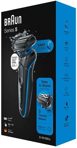 Бритва сетчатая Braun Series 5 51-B1000s реж.эл.:3 питан.:аккум. черный/синий фото 5