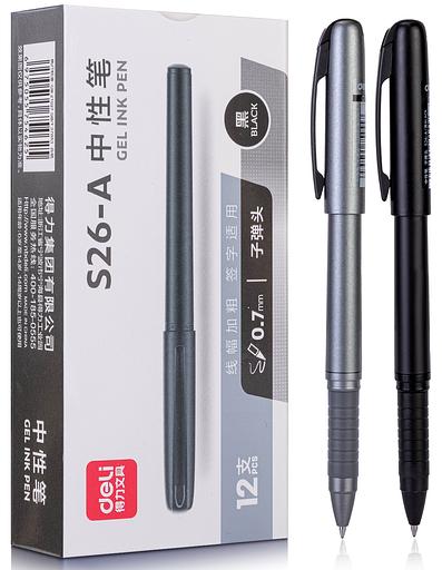 Ручка гелев. Deli S26-A ассорти d=0.7мм черн. черн. резин. манжета фото 1