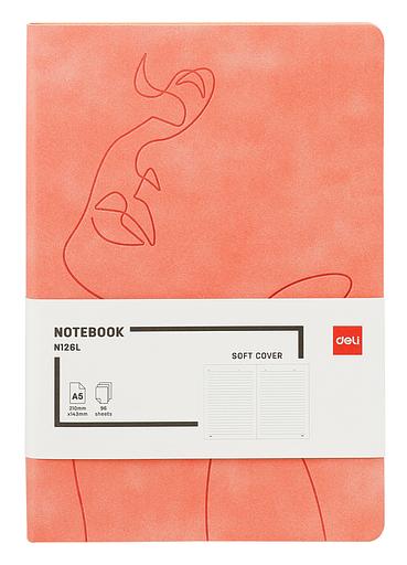Блокнот Deli EN126LORANGE A5 210х143мм искусст. кожа 96л линейка мягкая обложка оранжевый фото 1