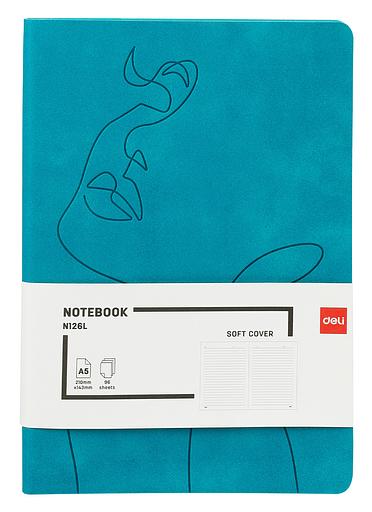 Блокнот Deli EN126LGREEN A5 210х143мм искусст. кожа 96л линейка мягкая обложка бирюзовый фото 1