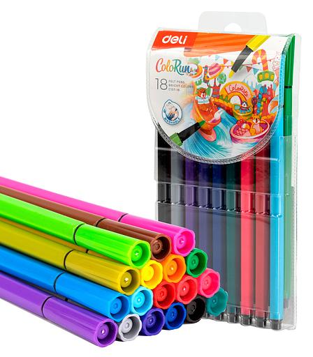 Фломастеры Deli EC157-18 18цв. пакет с европодвесом фото 1
