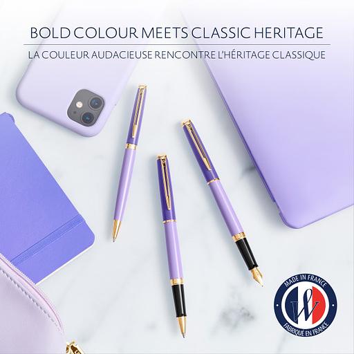 Ручка перьев. Waterman Hemisphere Colour Blocking (2179900) Purple GT F сталь нержавеющая/позолота подар.кор. фото 4