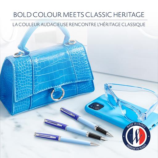 Ручка перьев. Waterman Hemisphere Colour Blocking (2179924) Blue CT F сталь нержавеющая подар.кор. фото 4