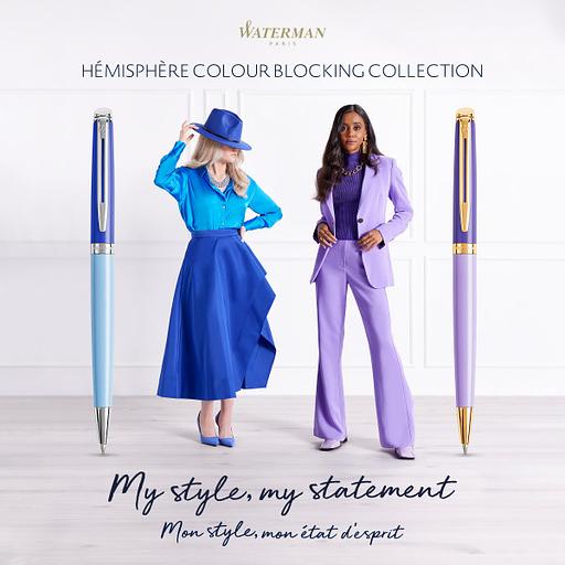 Ручка перьев. Waterman Hemisphere Colour Blocking (2179924) Blue CT F сталь нержавеющая подар.кор. фото 5