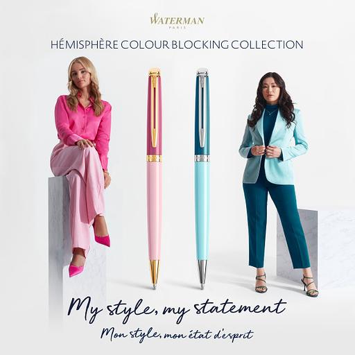 Ручка шариков. Waterman Hemisphere Colour Blocking (2179899) Pink GT M син. черн. подар.кор. фото 4