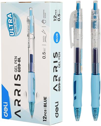 Набор ручек гелев. автоматическая Deli Arris (EG09-BL-P) прозрачный/голубой син. черн. кор.карт. (12шт) линия 0.7мм резин. манжета фото 1