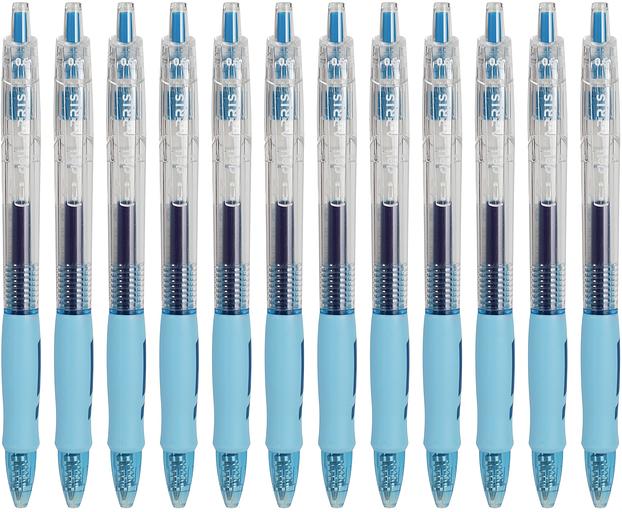 Набор ручек гелев. автоматическая Deli Arris (EG09-BL-P) прозрачный/голубой син. черн. кор.карт. (12шт) линия 0.7мм резин. манжета фото 4