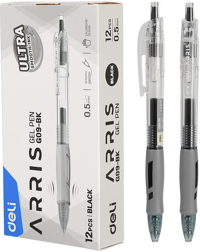 Набор ручек гелев. автоматическая Deli Arris (EG09-BK-P) прозрачный/серый d=0.5мм черн. черн. кор.карт. (12шт) резин. манжета фото 1