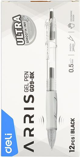Набор ручек гелев. автоматическая Deli Arris (EG09-BK-P) прозрачный/серый d=0.5мм черн. черн. кор.карт. (12шт) резин. манжета фото 5